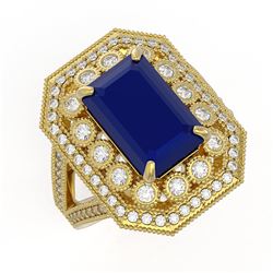 7.11 ctw Sapphire & Diamond Ring 14K Yellow Gold - REF-171V5Y - SKU:43372