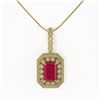 Image 2 : 7.18 ctw Ruby & Diamond Necklace 14K Yellow Gold - REF-159X3R - SKU:43441