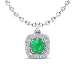 1.08 ctw Emerald & VS/SI Diamond Necklace Halo 18K White Gold - REF-70N2A - SKU:20677