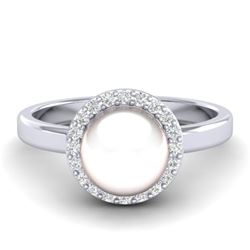 0.25 ctw VS/SI Diamond & Pearl Ring 18K White Gold - REF-53K6W - SKU:21646