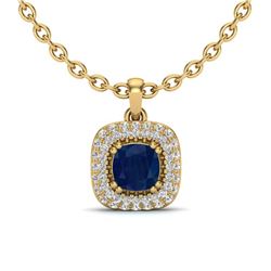 1.08 ctw Sapphire & VS/SI Diamond Necklace Halo 18K Yellow Gold - REF-70R2K - SKU:20685