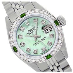 Rolex Ladies Stainless Steel, Diam Dial & Diam/Emerald Bezel, Sapphire Crystal - REF-431F3M