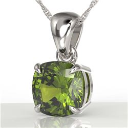 2 ctw Cushion Cut Green Tourmaline Necklace 18K White Gold - REF-40R2K - SKU:21946
