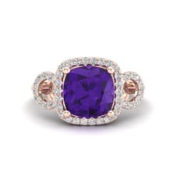 3.75 ctw Amethyst & VS/SI Diamond Ring 14K Rose Gold - REF-54R9K - SKU:22996