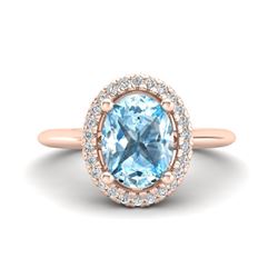 2 ctw Sky Blue Topaz & VS/SI Diamond Ring Halo 14K Rose Gold - REF-40F2N - SKU:21003