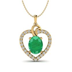 4 ctw Emerald & VS/SI Diamond Heart Necklace 14K Yellow Gold - REF-81N8A - SKU:20493