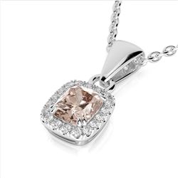 1.25 ctw Morganite & VS/SI Diamond Halo Necklace 10K White Gold - REF-34K5W - SKU:22886