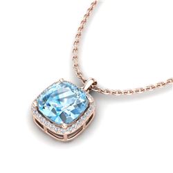 6 ctw Sky Blue Topaz & VS/SI Diamond Necklace 14K Rose Gold - REF-45A3V - SKU:23089