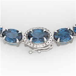 90 ctw London Blue Topaz & VS/SI Diamond Necklace 14K White Gold - REF-281R8K - SKU:23483