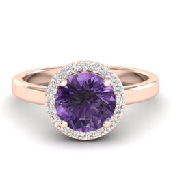2 ctw Amethyst & Halo VS/SI Diamond Ring 14K Rose Gold - REF-40M2F - SKU:21616