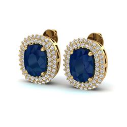 6.30 ctw Sapphire & VS/SI Diamond Earrings 18K Yellow Gold - REF-160A9V - SKU:20127