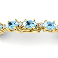 10 ctw Aquamarine & VS/SI Diamond Eternity Bracelet 10K Yellow Gold - REF-107H3M - SKU:21441