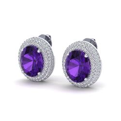 8 ctw Amethyst & VS/SI Diamond Earrings 18K White Gold - REF-150M5F - SKU:20212