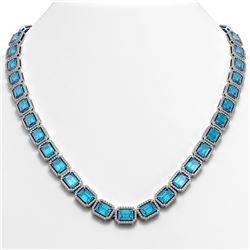 52.99 ctw Swiss Topaz & Diamond Halo Necklace 10K White Gold - REF-696N2A - SKU:41363