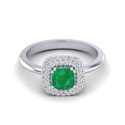 1.16 ctw Emerald & VS/SI Diamond Ring Halo 18K White Gold - REF-70N9A - SKU:21028