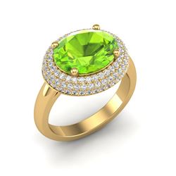 4.50 ctw Peridot & VS/SI Diamond Ring 18K Yellow Gold - REF-116R2K - SKU:20921