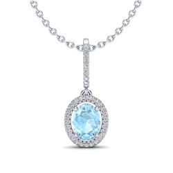 1.75 ctw Aquamarine & VS/SI Diamond Necklace Halo 18K White Gold - REF-64N9A - SKU:20650