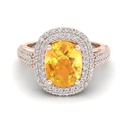 3.50 ctw Citrine & VS/SI Diamond Ring 14K Rose Gold - REF-98N2A - SKU:20714