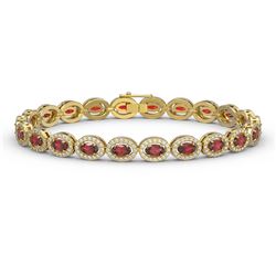 10.11 ctw Garnet & Diamond Halo Bracelet 10K Yellow Gold - REF-219H5M - SKU:40396