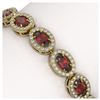 Image 3 : 10.11 ctw Garnet & Diamond Halo Bracelet 10K Yellow Gold - REF-219H5M - SKU:40396
