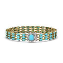 19.27 ctw Turquoise & Diamond Bracelet 14K Yellow Gold - REF-222X4R - SKU:45988
