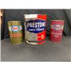 Image 1 : Vintage Prestone Antifreeze 1 Gallon Tin Plus 2 Esso Oil Cans