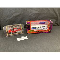 Road ChampsDie Cast City Bus.and a 1/43 Scale Cadillac Die Cast Car