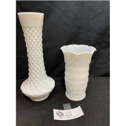 2 Vintage Milk Glass Vases