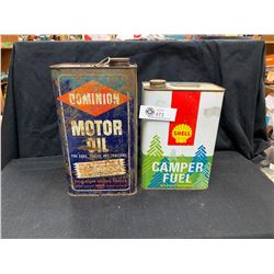 Dominion Motor Oil and a Shell Camper Fuel. 1 Gallon Cans * Local Pick Up Only*  Full Will Not Ship