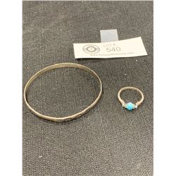 Marked 925 Silver Bracelet and a Marked 925 Silver ring with Blue Stone