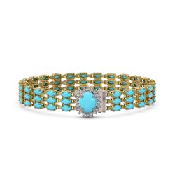 20.13 ctw Turquoise & Diamond Bracelet 14K Yellow Gold - REF-225R3K - SKU:45874