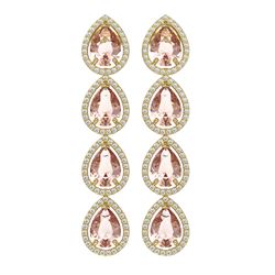 10.4 ctw Morganite & Diamond Halo Earrings 10K Yellow Gold - REF-259K3W - SKU:41296