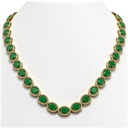71.87 ctw Emerald & Diamond Halo Necklace 10K Yellow Gold - REF-784F4N - SKU:40651