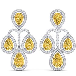 27.85 ctw Canary Citrine & VS Diamond Earrings 18K White Gold - REF-409A3V - SKU:39372