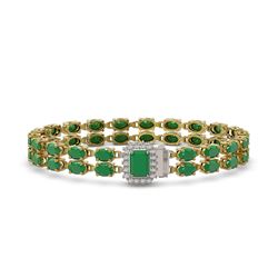 29.01 ctw Emerald & Diamond Bracelet 14K Yellow Gold - REF-252A4V - SKU:45766