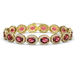 23.6 ctw Tourmaline & Diamond Halo Bracelet 10K Yellow Gold - REF-393H3M - SKU:40717