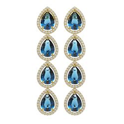 11.2 ctw London Topaz & Diamond Halo Earrings 10K Yellow Gold - REF-172Y7X - SKU:41320