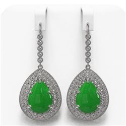 20.82 ctw Jade & Diamond Earrings 14K White Gold - REF-416V5Y - SKU:46185