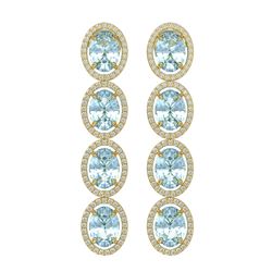 11.72 ctw Aquamarine & Diamond Halo Earrings 10K Yellow Gold - REF-269K3W - SKU:40771