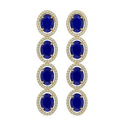 15.68 ctw Sapphire & Diamond Halo Earrings 10K Yellow Gold - REF-183W3H - SKU:40753