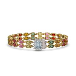 27.91 ctw Sapphire & Diamond Bracelet 14K Yellow Gold - REF-309Y8X - SKU:45814
