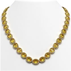 58.27 ctw Fancy Citrine & Diamond Halo Necklace 10K Yellow Gold - REF-654M5F - SKU:40693