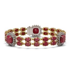 40.35 ctw Ruby & Diamond Bracelet 14K Yellow Gold - REF-375W8H - SKU:44857