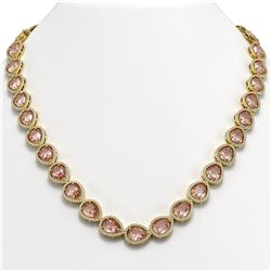 41.6 ctw Morganite & Diamond Halo Necklace 10K Yellow Gold - REF-1024V4Y - SKU:41200