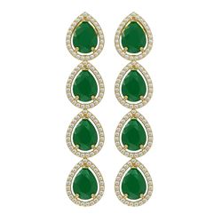 16.01 ctw Emerald & Diamond Halo Earrings 10K Yellow Gold - REF-212A7V - SKU:41284