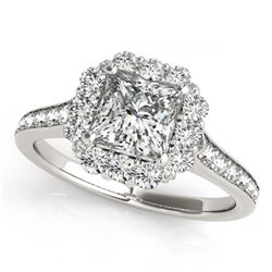 1.50 ctw VS/SI Princess Diamond Halo Ring 18K White Gold - REF-331X3R - SKU:27156