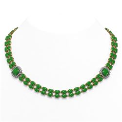 70.15 ctw Jade & Diamond Necklace 14K Yellow Gold - REF-472F5N - SKU:44851