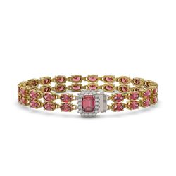 25.96 ctw Tourmaline & Diamond Bracelet 14K Yellow Gold - REF-292X2R - SKU:45784
