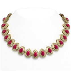 121.42 ctw Ruby & Diamond Necklace 14K Yellow Gold - REF-3416V5Y - SKU:43231