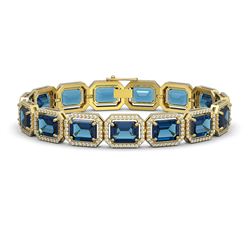 35.61 ctw London Topaz & Diamond Halo Bracelet 10K Yellow Gold - REF-337K3W - SKU:41560